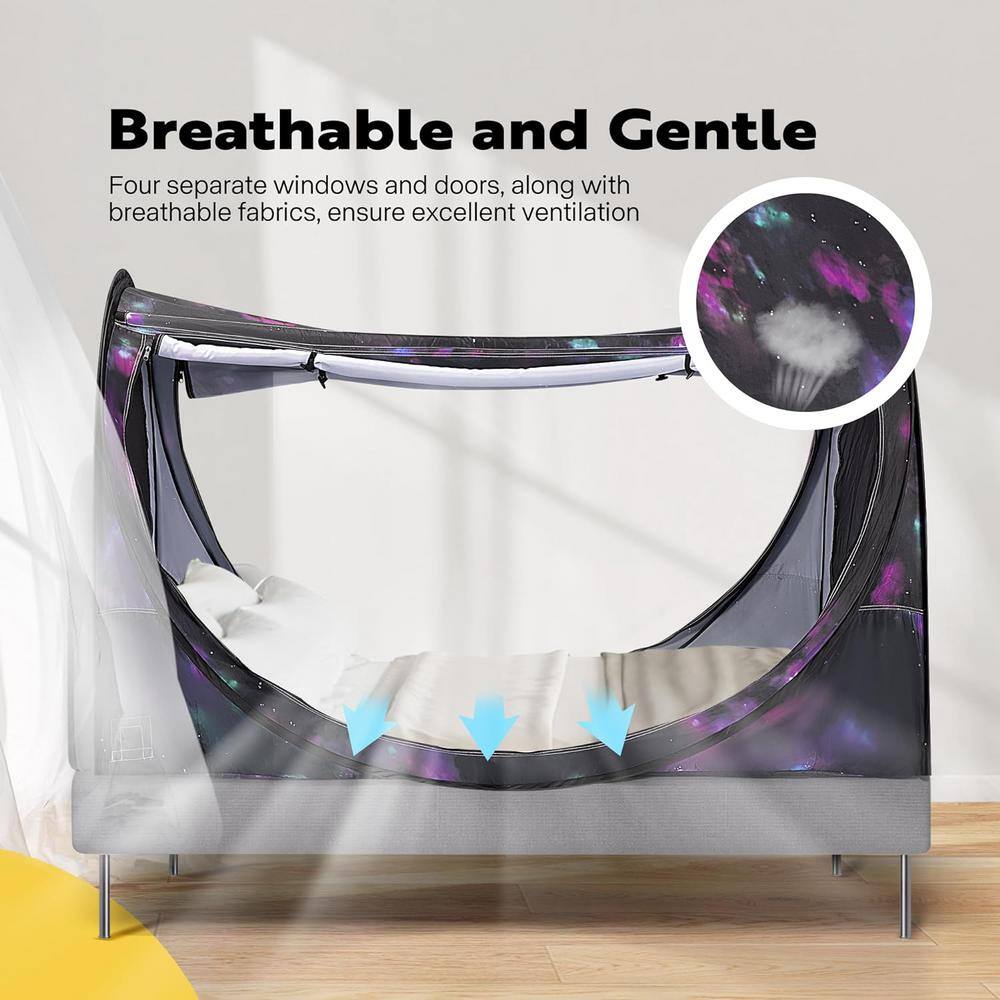Black and Purple Polyester Pop-Up Privacy Bed Canopy
