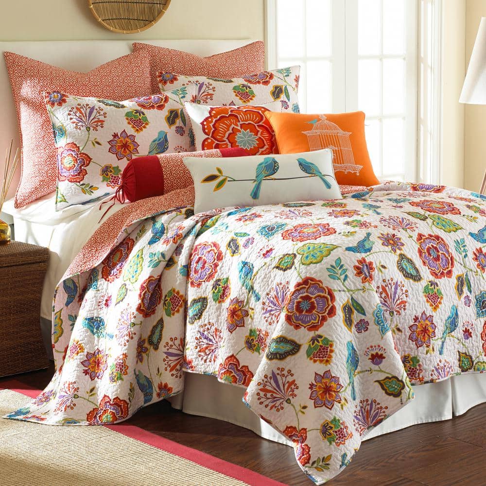 Abigail Orange and Teal Embroidered Floral 18" Pillow