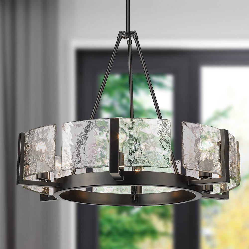 Aenon Matte Black 6-Light Chandelier with Hammered Glass