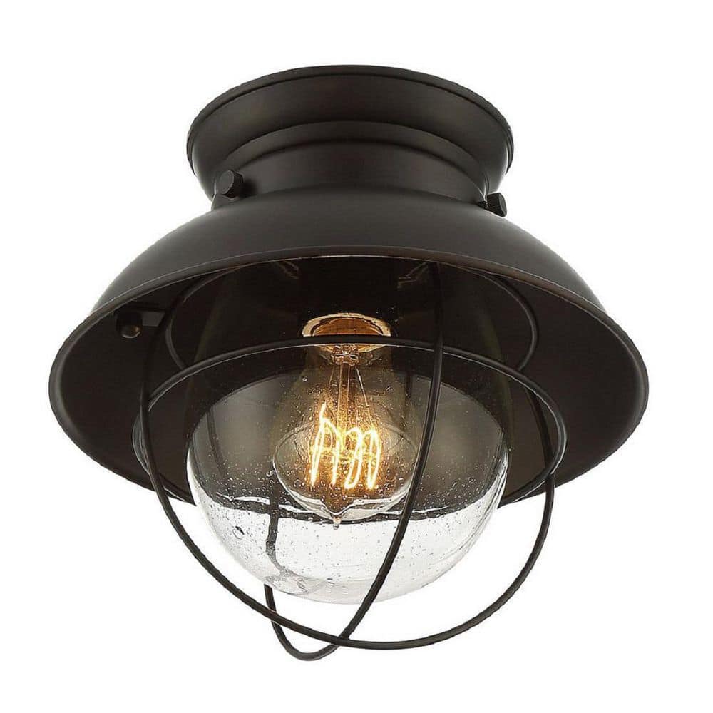 Oil Rubbed Bronze Glass Industrial Flush Mount Light