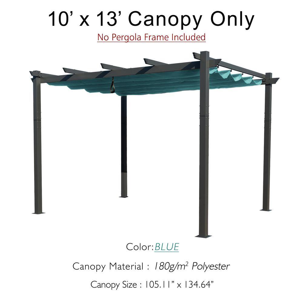 Morgan Outdoor 10 ft. x 13 ft. Pergola with Blue Retractable Sun Shade Canopy