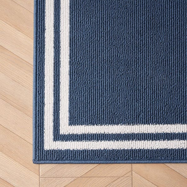 Debbie Double Border 2-Tone Dusty Navy/Ivory 2 ft. x 6 ft. Tufted Border Polypropylene Runner Rug