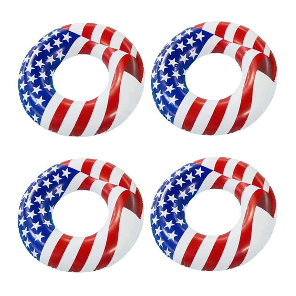 Swimline 36"" Inflatable American Flag Swimming Pool and Lake Tube Float (4 Pack), Multi-Colored -  4 x 90196