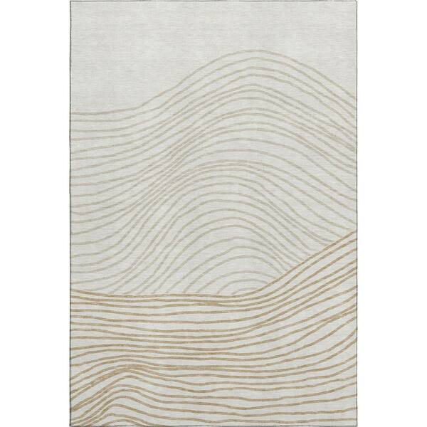 Mayfield Premium Machine Washable Abstract AMF2350 Ivory 9 ft. x 12 ft. Area Rug