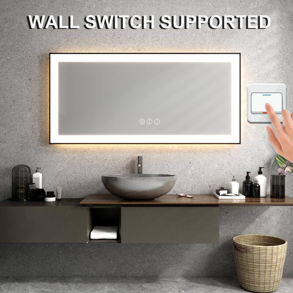 Oversized Matte Black Aluminum Frameless LED Vanity Mirror