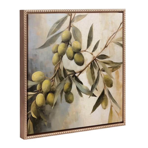 Kate and Laurel Sylvie Olive Tree 1-Piece Gold Framed Canvas Art Print, 22.00 in. x 22.00 in.