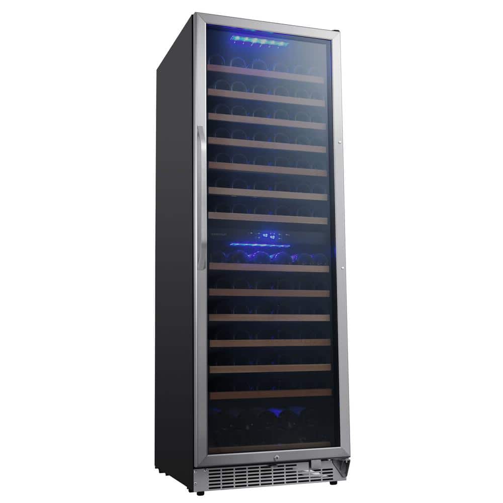 141 Bottle Dual Zone Stainless Steel Wine Refrigerator with Interior Lighting