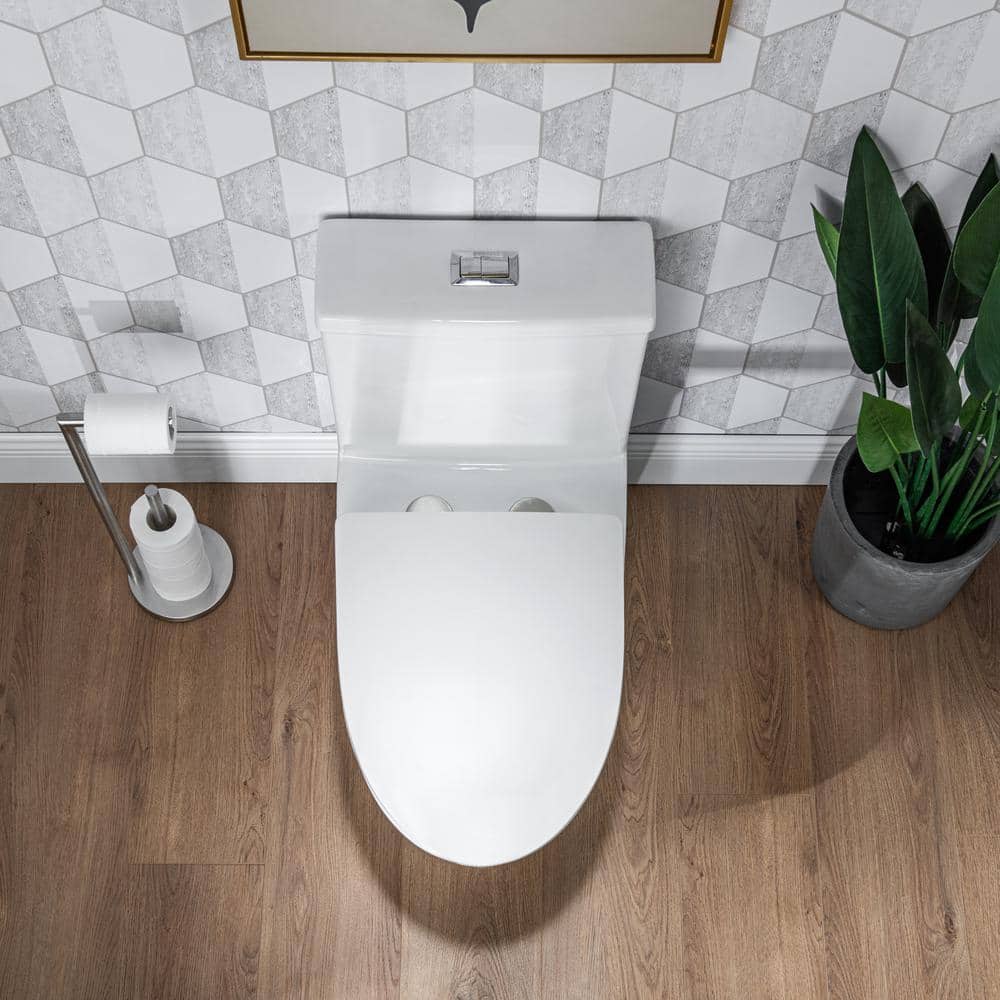 White Ceramic Dual-Flush Elongated One-Piece Toilet with Comfort Seat