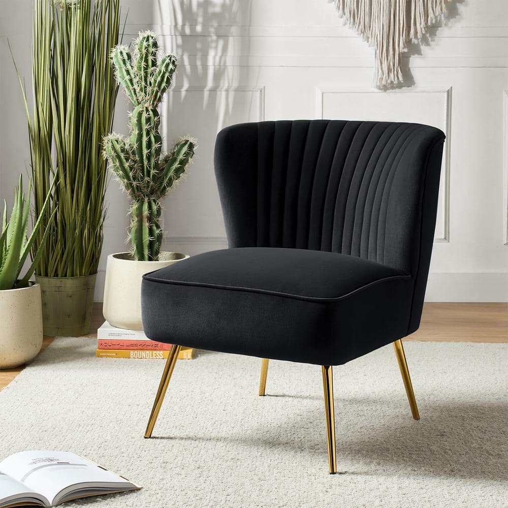 Monica Black Velvet Side Chair with Polished Gold Legs