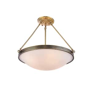 18.9 in. 4-Light Classical Style Gold Semi-Flush Mount Ceiling Light with White Glass Lampshade