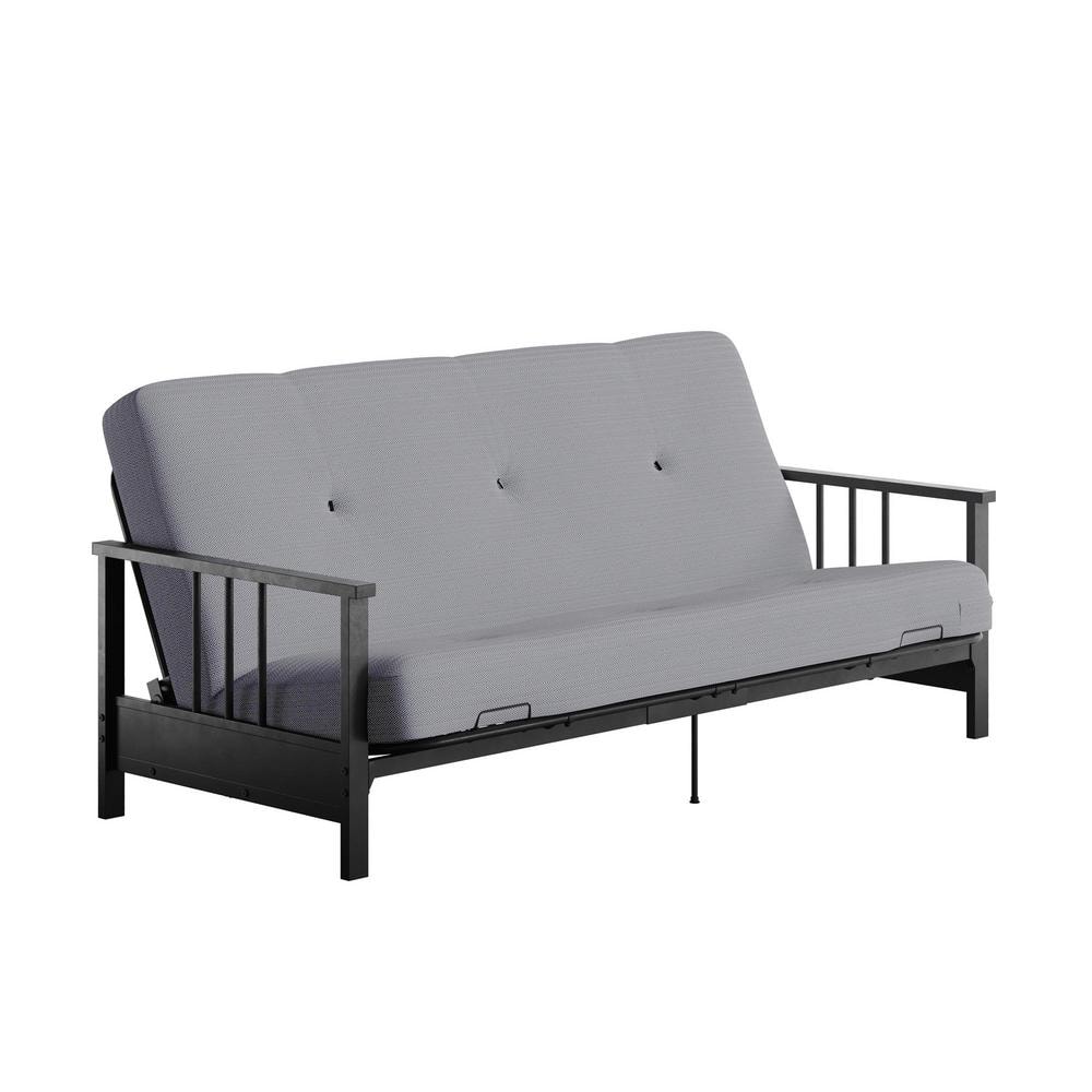 Harlow Full Black Metal Arm Tufted Herringbone Futon
