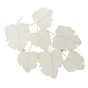 White and Gold Metal Attached Leaves Design Decorative Wall Art