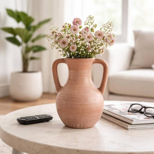 Terracotta Jug Vase with Handles - Light Natural