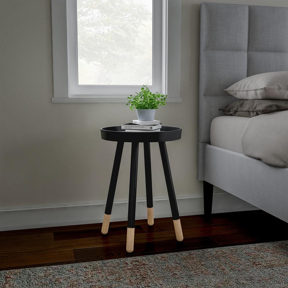 White Wooden Round Tray Top Color-Block Side Table - thumbnail 10