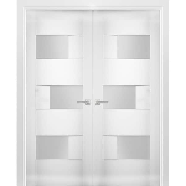 VDOMDOORS 48 in. x 80 in. Single Panel White Finished Pine Wood Sliding Door with Hardware