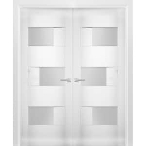 56 in. x 96 in. Single Panel White Finished Pine Wood Sliding Door with Hardware