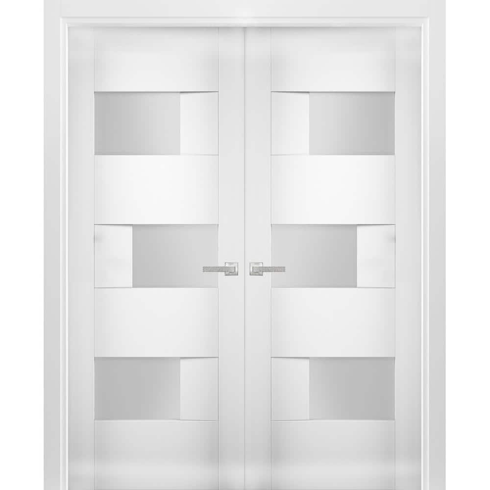 VDOMDOORS 64 in. x 96 in. Single Panel White Finished Pine Wood Sliding ...