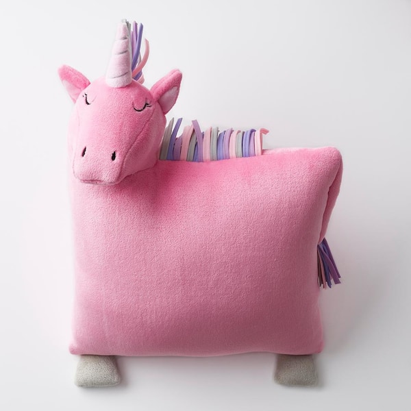 Plush Unicorn Character Pink 18 in. Square Pillow