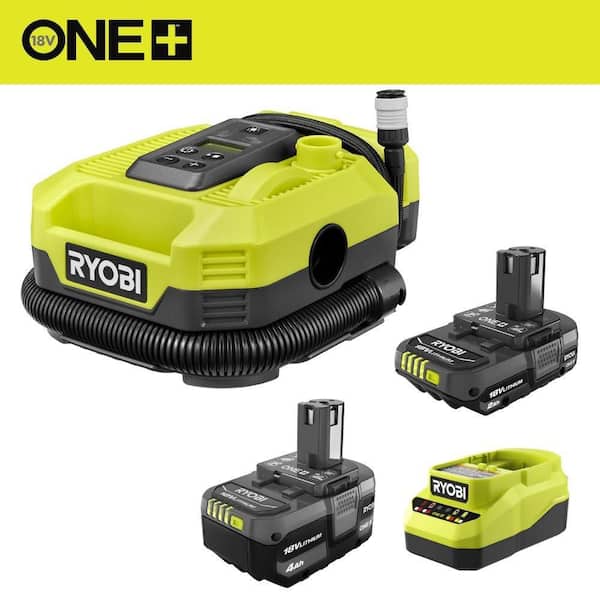 ONE+ 18V Lithium-Ion Starter Kit with 2.0 Ah Battery, 4.0 Ah Battery, Charger and ONE+ 18V Cordless Inflator