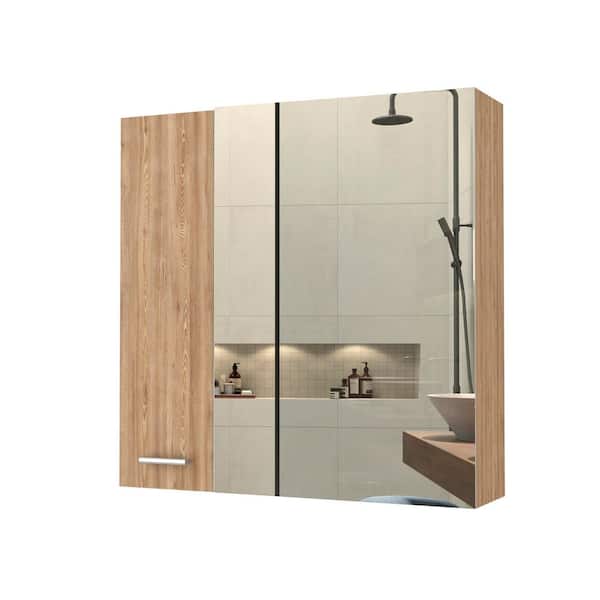 23.6 in. W x 23.6 in. H Rectangular Beige MDF Surface Mount Medicine Cabinet with Mirror
