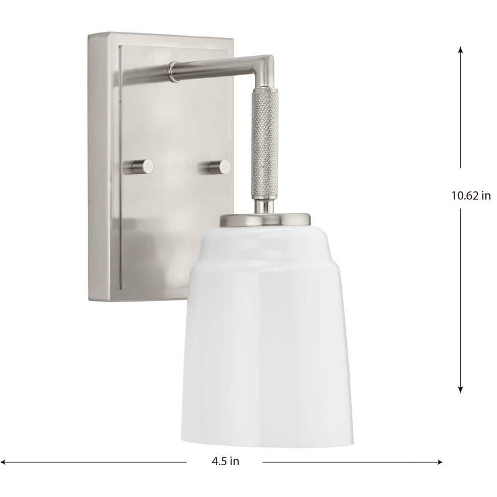 Spenser Brushed Nickel 1-Light Vanity with Opal Glass Shade