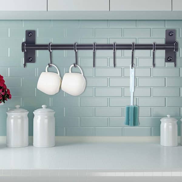 Black Wall Mount Kitchen Utensil Rack Pot Rack Stainless Steel with 8 Hooks for Hanging Pots and Pans