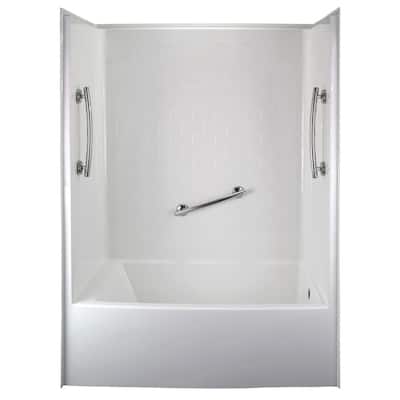 Ultimate 60 in. x 33 in. x 81 in. 1-Piece Subway Tile Bath and Shower Kit, LHS Drain in Bone, 3 Curved Chrome Grab Bars