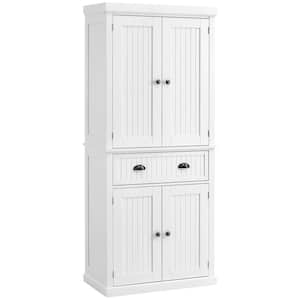 30 in. W x 16 in. D x 72.5 in. H White Linen Cabinet Kitchen Pantry with Drawer, 4-Doors and Adjustable Shelves