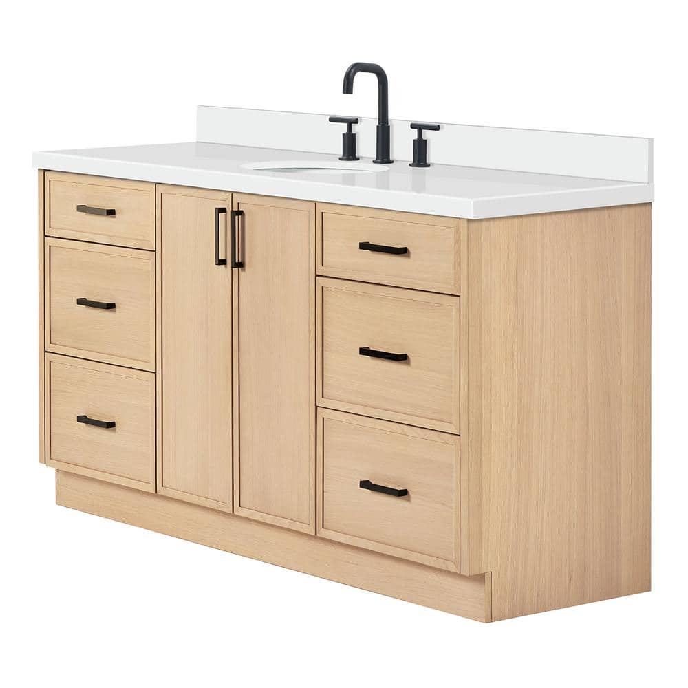 Kelly 67" Light Oak Single Vanity with White Quartz Top