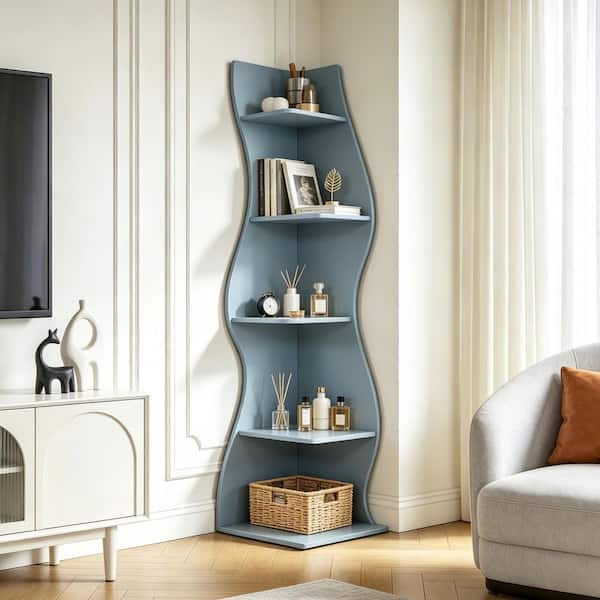 TRIBESIGNS WAY TO ORIGIN Modern 70 in. Tall Blue Wood 5-Shelf