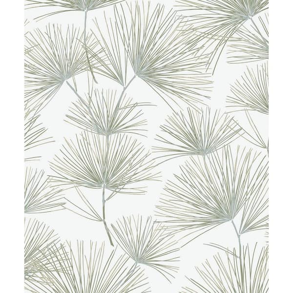 NextWall 31.35 sq. ft. Aloe Green Pine Needles Vinyl Peel and Stick Wallpaper Roll