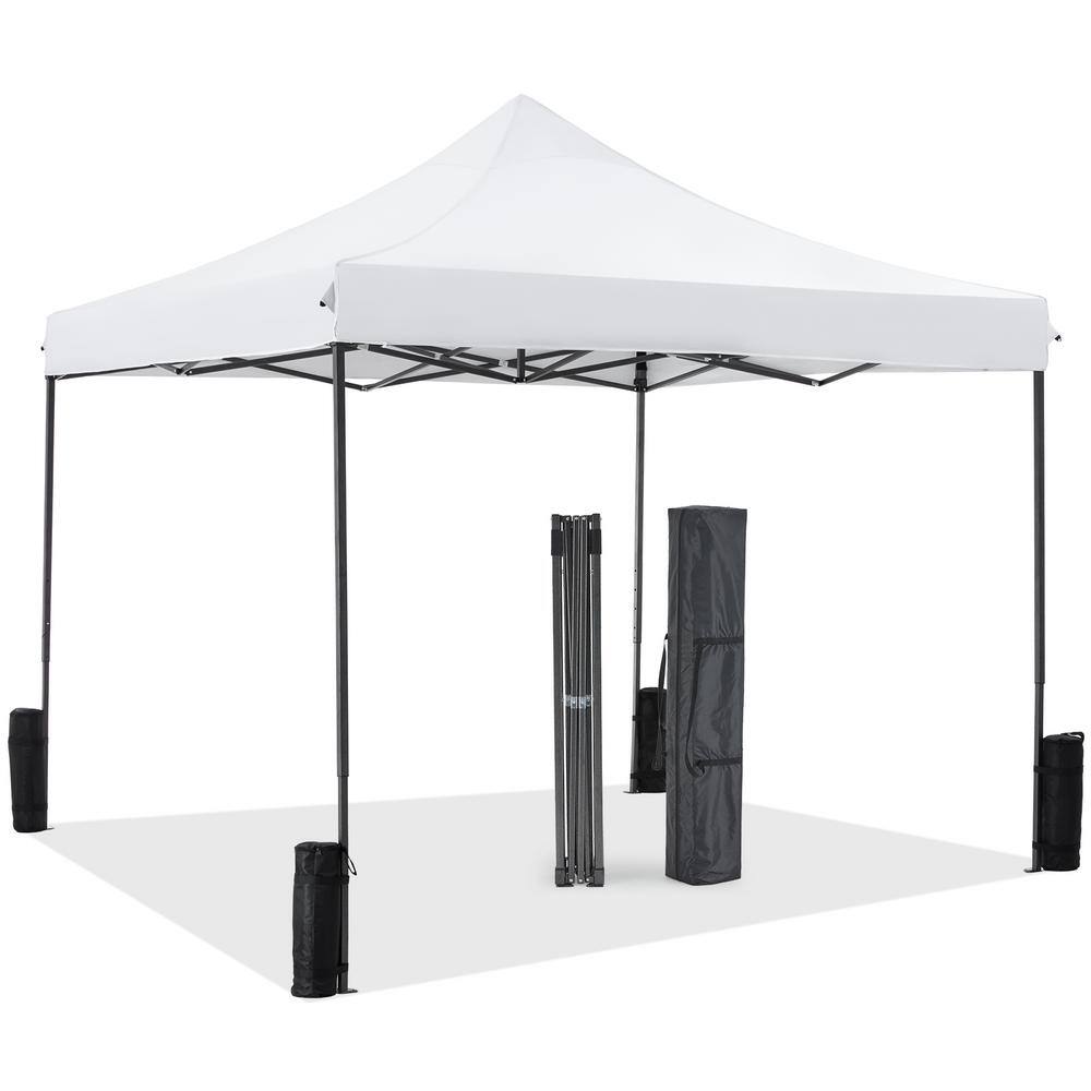 10 ft. x 10 ft. White Pop Up Canopy Tent Outdoor Shade Instant Portable Sun Shelter Canopy Tent for Parties Camping
