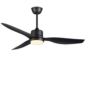 52 in. Integrated LED Light Matte Black Finished Smart Ceiling Fan with Remote Control and DC Motor and 3 Blades