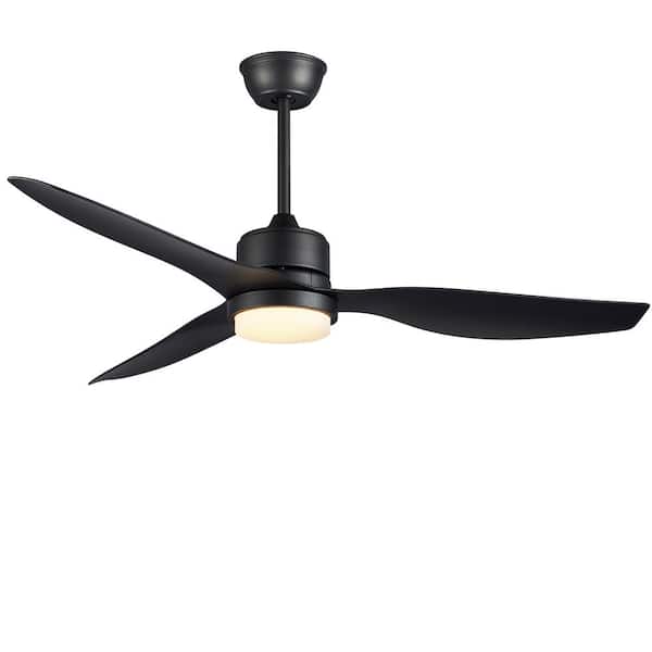 RCCFBHM 52 in. Integrated LED Light Matte Black Finished Smart Ceiling Fan with Remote Control and DC Motor and 3 Blades