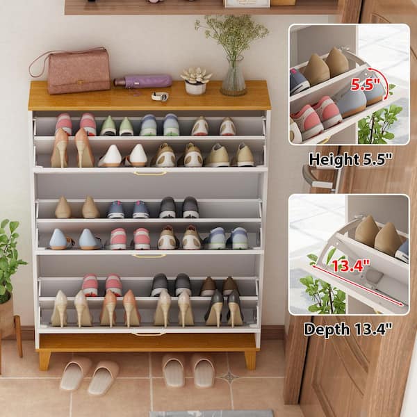 HIKAKA Shoe Rack Wooden Shoe Storage Cabinet - WHITE
