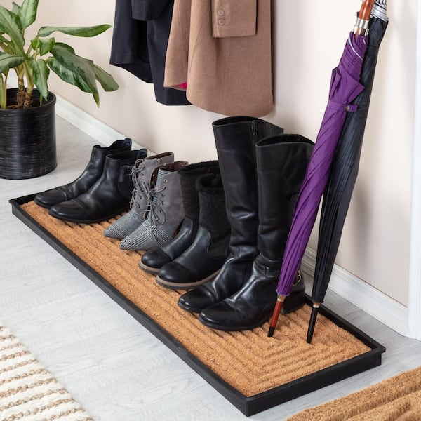 46.5 in. x 14 in. x 1.5 in. Natural and Recycled Rubber Boot Tray with Rectangle Embossed Coir Insert