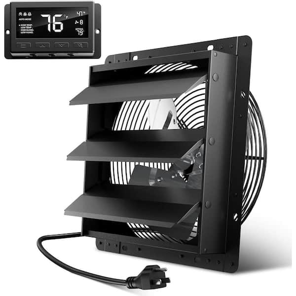 12-Inch Wall Mount Attic Fan with Temperature Humidity Controller, 10-Speed Adjustable, 971 CFM