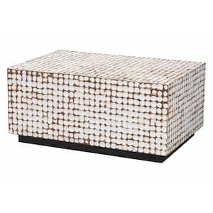 Nitza 35.4 in. White Rectangle Coconut Shell and Wood Coffee Table