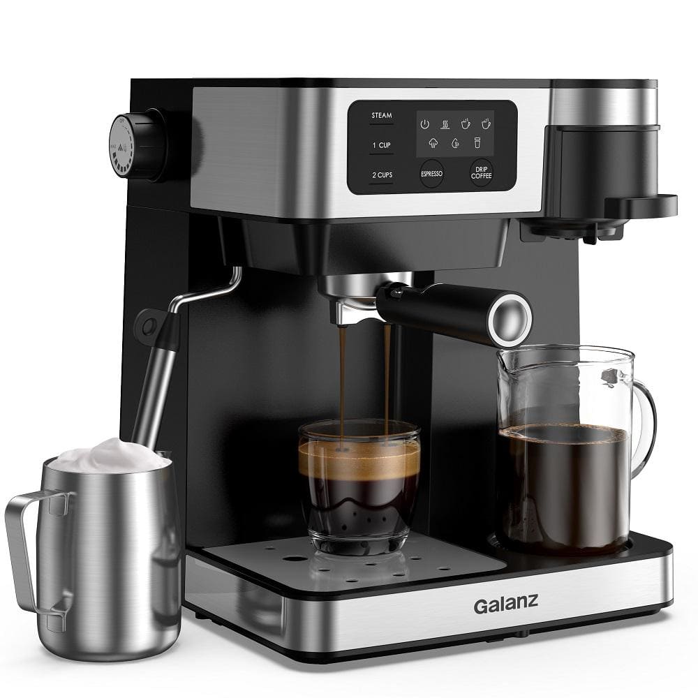 Galanz 2 Cup Stainless Steel Espresso Machine With Steam Wand And Drip