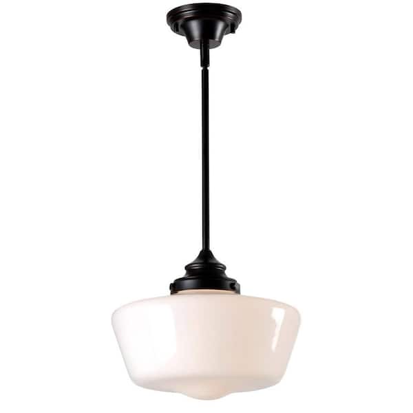 Cambridge 60-Watt 1-Light Oil Rubbed Bronze Shaded Pendant Light with Frosted Glass Shade