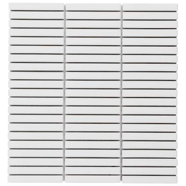 Ivy Hill Tile Motif Stacked White Matte 3.73 in. x 0.27 in. Porcelain Mosaic Floor and Wall Tile Sample
