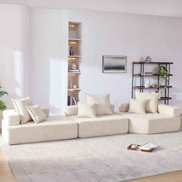 Polibi 151.5 in. Square Arm Fabric Rectangle Sofa with Free Combination in Beige (3-Pieces)