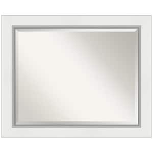 Eva 33.5 in. x 27.5 in. Modern Rectangle Framed White Silver Wall Mirror