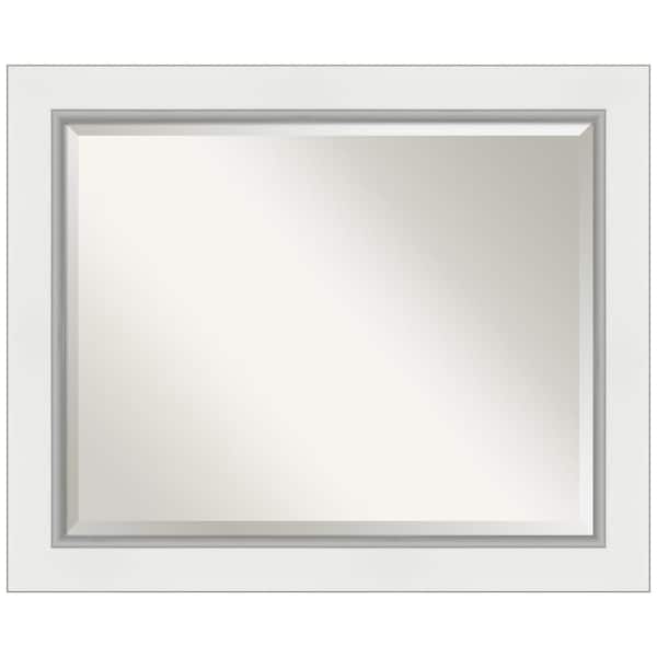 Amanti Art Eva 33.5 in. x 27.5 in. Modern Rectangle Framed White Silver Wall Mirror