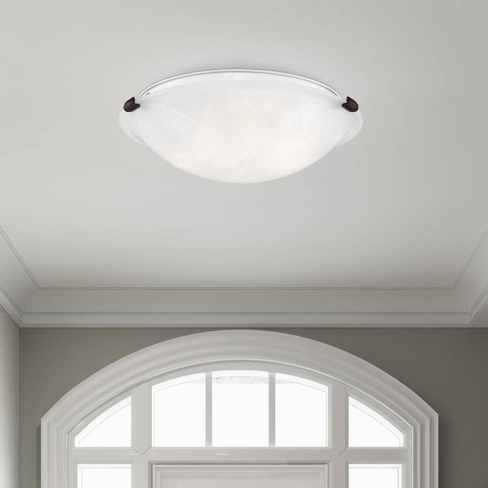 Bronze and White Alabaster Glass 3-Light Flush Mount
