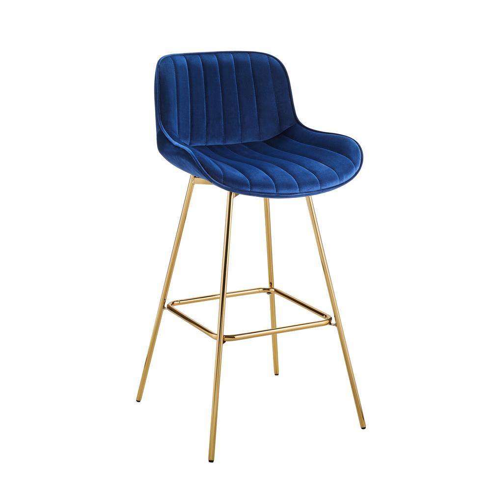 Elegant Blue Velvet Swivel Counter Height Bar Stools with Golden Metal Legs