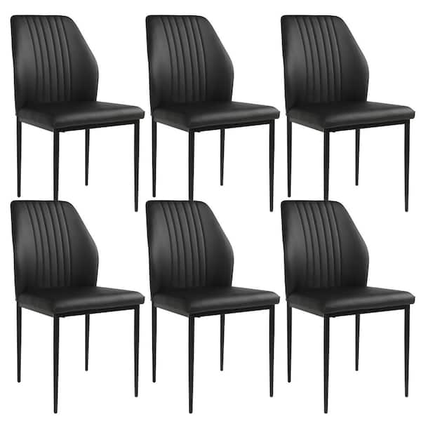  Black Faux Leather Solid Back Dining Side Chair with Stable Steel Legs, Set of 6