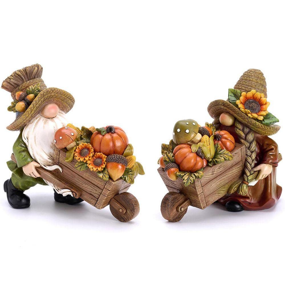 2-Pack 4 in. Fall Gnomes Decor: Resin Thanksgiving Figurines for Autumn ...