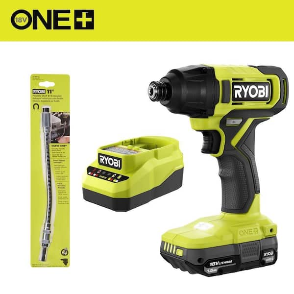 ONE+ 18V Cordless 1/4 in. Impact Driver Kit with 1.5 Ah Battery, Charger, and 11 in. Flexible Shaft Bit Holder