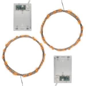 50-Light Bulb LED Orange Battery Operated Fairy String Lights (Set of 2)